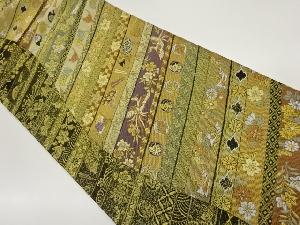 斜線・鳳凰・扇に草花模様織出し袋帯